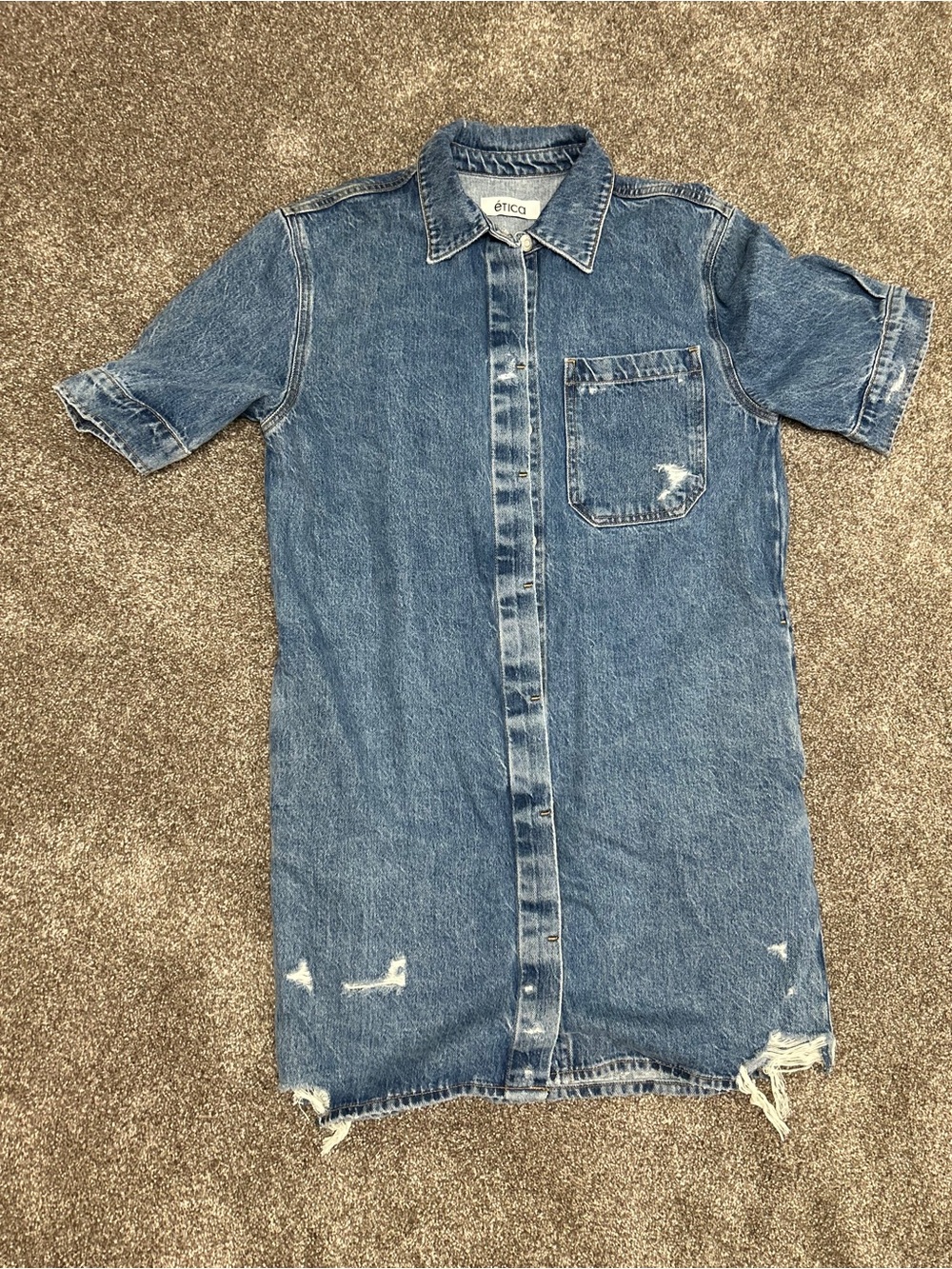 Etica Blue Distressed Denim Mini Dress